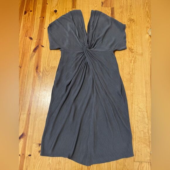 Deveaux New York Ava Ruched Plissé Satin-Crepe midi Gray Dress Size 10 - Picture 11 of 11